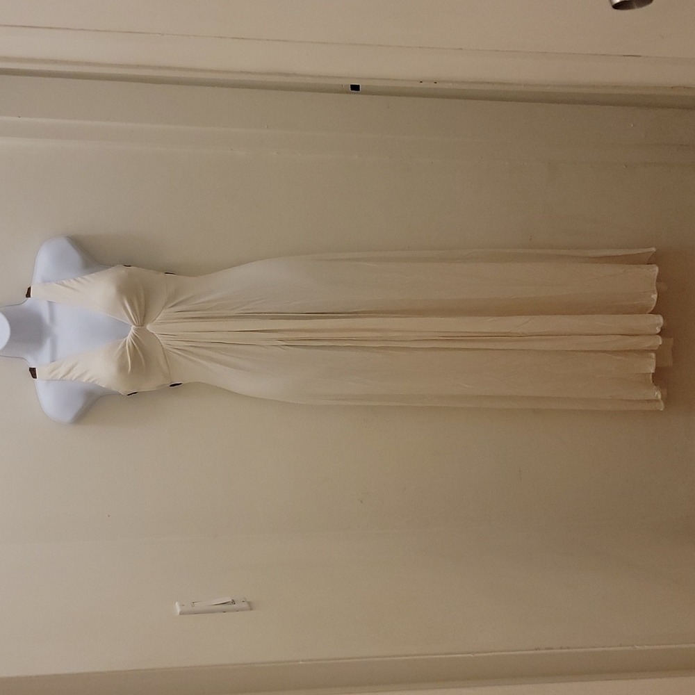 Sky Cream Jersey Maxi w Woven Leather Straps